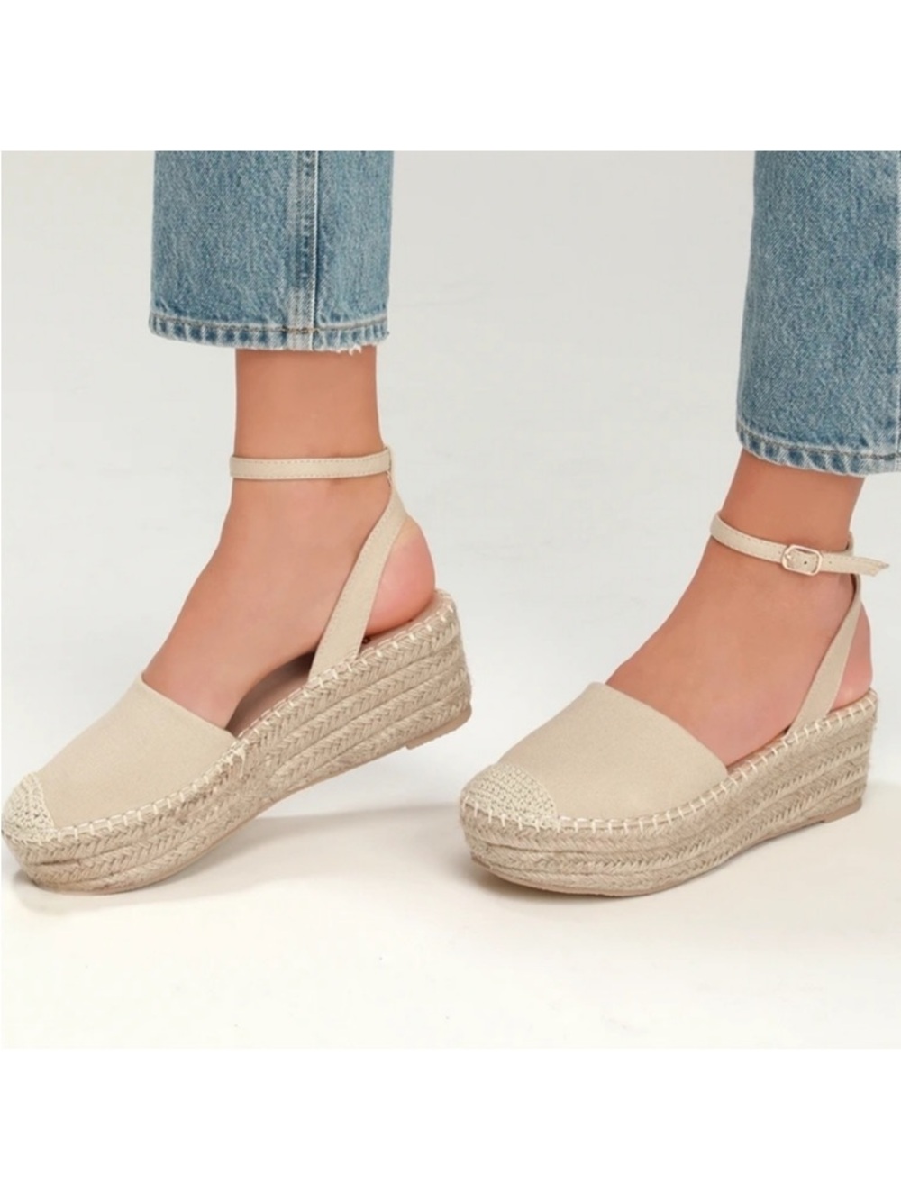 Lulu's Janelle Taupe Cream Espadrille Size 10